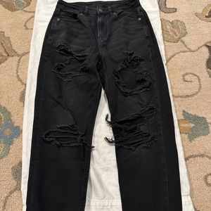 American Eagle black ripped stretch mom jeans